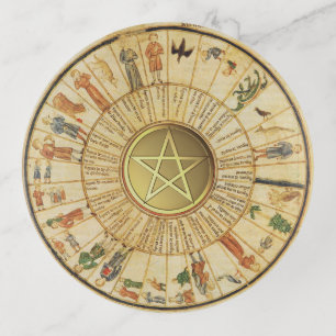 Vintage Astrology Divination Gold Pentacle Pagan Trinket Tray