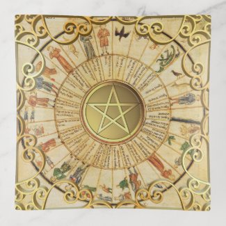 Vintage Astrology Divination Gold Pentacle Pagan Trinket Trays