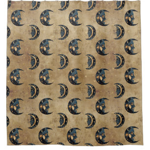 Vintage Astrology Moon Star Pattern Shower Curtain