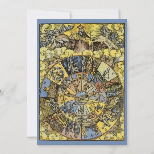 Vintage Celestial Astrology, Zodiac Wheel, 1555 Personalized Invitation
