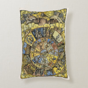 Vintage Astrology, Renaissance Zodiac Wheel, 1555 Accent Pillow