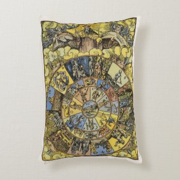 Vintage Astrology  Renaissance Zodiac Wheel  1555 Accent Pillow by YesterdayCafe at Zazzle