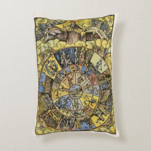 Vintage Astrology Renaissance Zodiac Wheel 1555 Accent Pillow