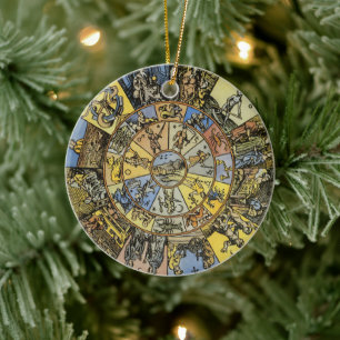 Vintage Astrology, Renaissance Zodiac Wheel, 1555 Ceramic Ornament
