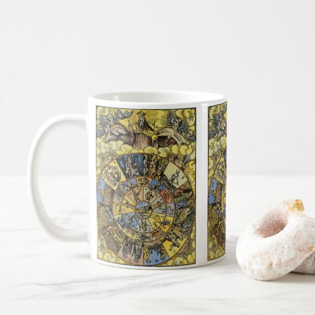 Vintage Astrology, Renaissance Zodiac Wheel, 1555 Coffee Mug (With Donut)