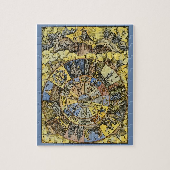 Vintage Astrology, Renaissance Zodiac Wheel, 1555 Jigsaw Puzzle (Vertical)