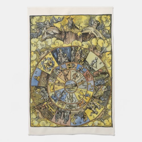 Vintage Astrology Renaissance Zodiac Wheel 1555 Kitchen Towel