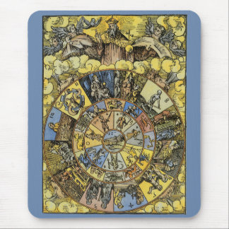 Vintage Astrology, Renaissance Zodiac Wheel, 1555 Mouse Pad