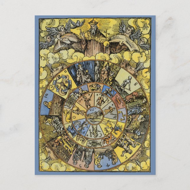Vintage Astrology, Renaissance Zodiac Wheel, 1555 Postcard (Front)