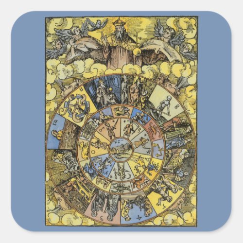 Vintage Astrology Renaissance Zodiac Wheel 1555 Square Sticker