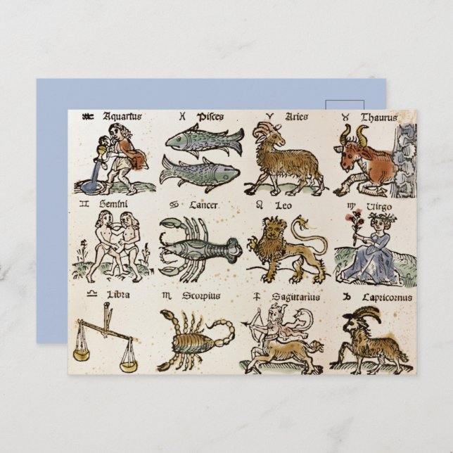 Vintage Astrology Zodiac Signs Art Holiday Postcard (Front/Back)