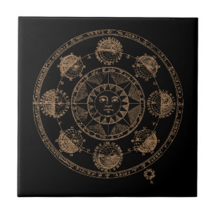 Vintage Astrology Zodiac Wheel Ceramic Tile