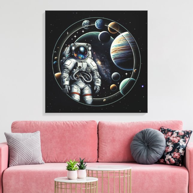 Vintage Astronaut and Planets Canvas Print (Insitu(LivingRoom))