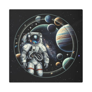 Vintage Astronaut and Planets Metal Print