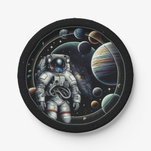 Vintage Astronaut and Planets Paper Plates