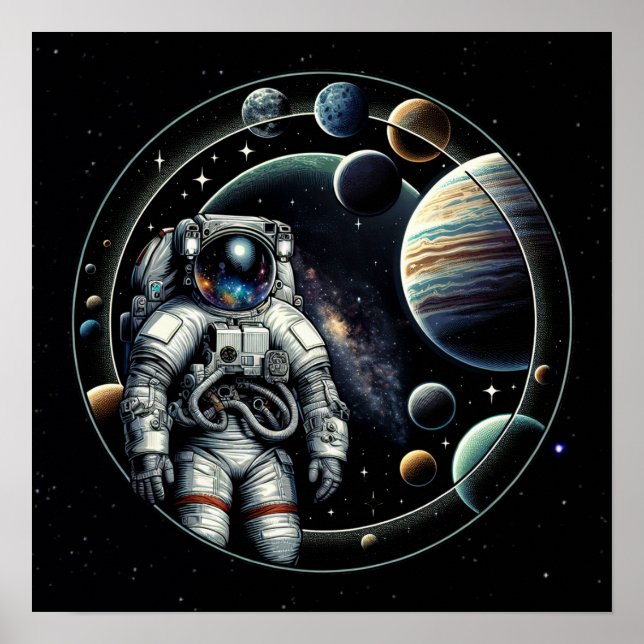 Vintage Astronaut and Planets Poster (Front)