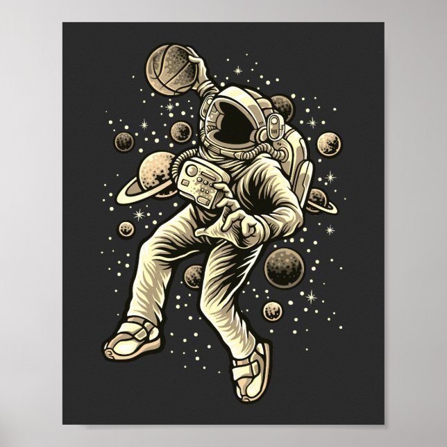 Vintage Astronaut Basketball in Space  Poster (Front)