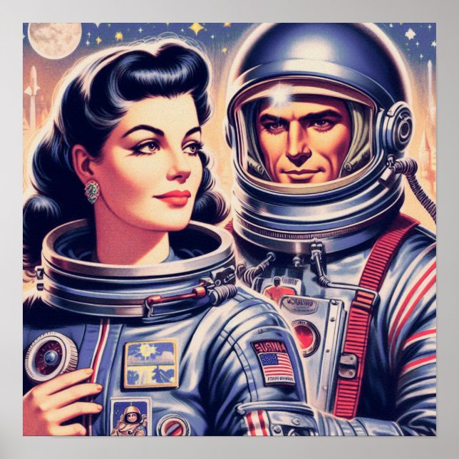 Vintage Astronaut Illustration Poster (Front)