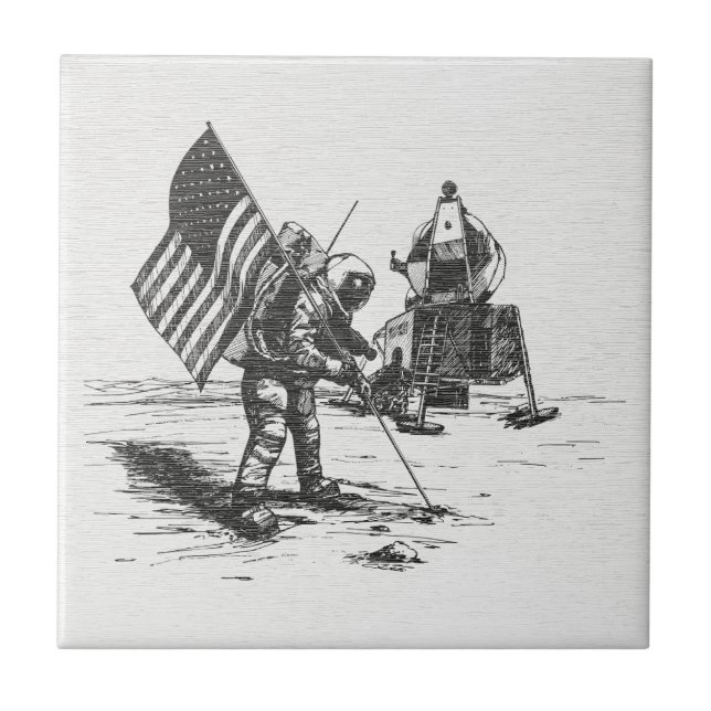 Vintage Astronaut - Moon Landing Ceramic Tile (Front)