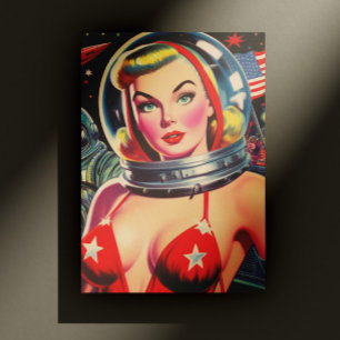 Vintage Astronaut Pin-up Postcard