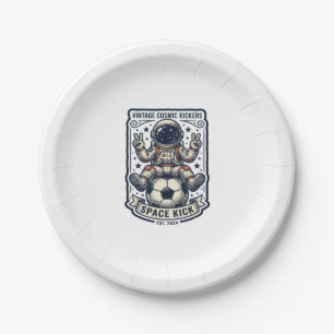 Vintage Astronaut Soccer Peace Sign Shirt Design_1 Paper Plates