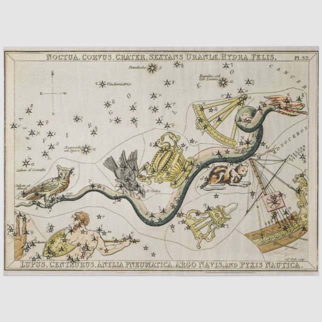 Vintage Astronomical Celestial Map Tissue Paper (Front)