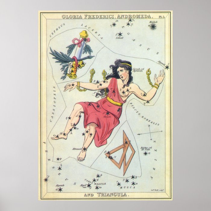 Vintage Astronomy, Andromeda Constellation Stars Poster