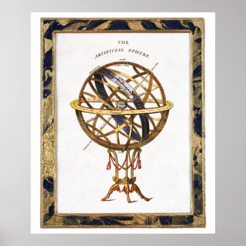 Vintage Astronomy Artificial or Armillary Sphere Poster