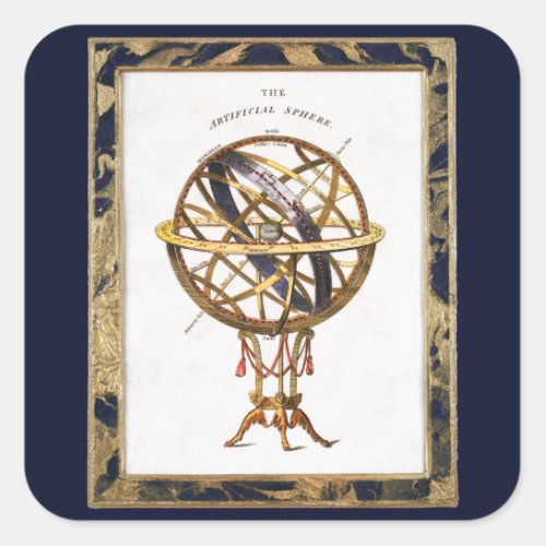 Vintage Astronomy Artificial or Armillary Sphere Square Sticker