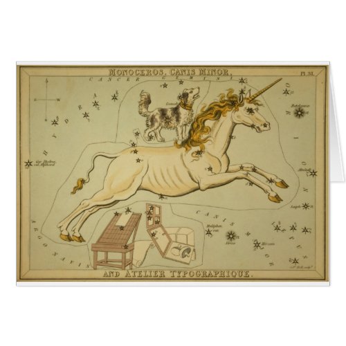 Vintage astronomy astrology Monoceros unicorn