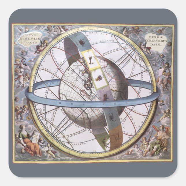 Vintage Astronomy, Celestial by Andreas Cellarius Square Sticker (Front)