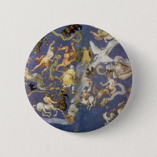Vintage Astronomy Celestial Constellations Fresco Button (Front)