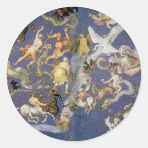 Vintage Astronomy Celestial Constellations Fresco Classic Round Sticker