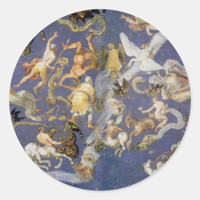 Vintage Astronomy Celestial Constellations Fresco Classic Round Sticker (Front)
