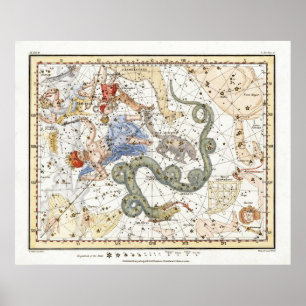 Vintage Astronomy Constellations Map Poster