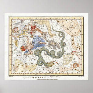 Vintage Astronomy Constellations Map Poster