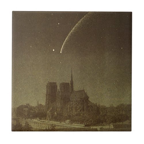 Vintage Astronomy Donati Comet over Paris in 1858 Ceramic Tile