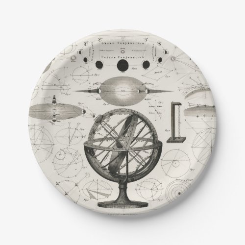 Vintage Astronomy Globe Illustration Paper Plates