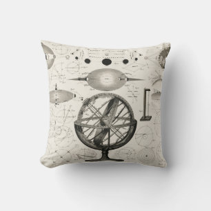 Vintage Astronomy Globe Illustration Throw Pillow