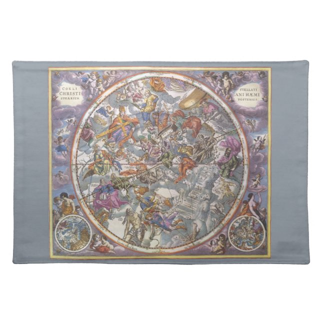 Vintage Astronomy, Map of Christian Constellations Cloth Placemat (Front)