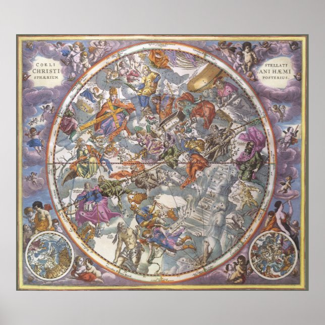Vintage Astronomy, Map of Christian Constellations Poster (Front)