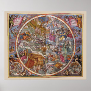 Vintage Astronomy, Map of Christian Constellations Poster