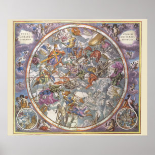 Vintage Astronomy, Map of Christian Constellations Poster