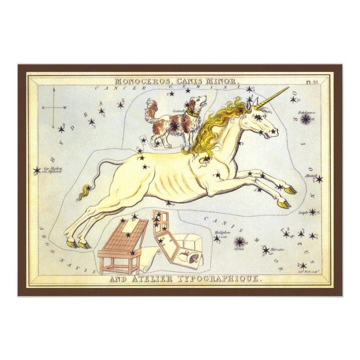 Vintage Astronomy, Unicorn Monoceros Constellation Invites