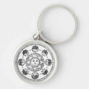 Vintage Astronomy Zodiac Wheel Keychain