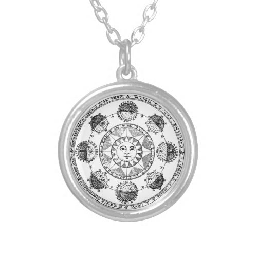 Vintage Astronomy Zodiac Wheel Silver Plated Necklace