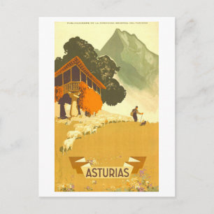 Vintage Asturias, Spain, Travel Poster Postcard
