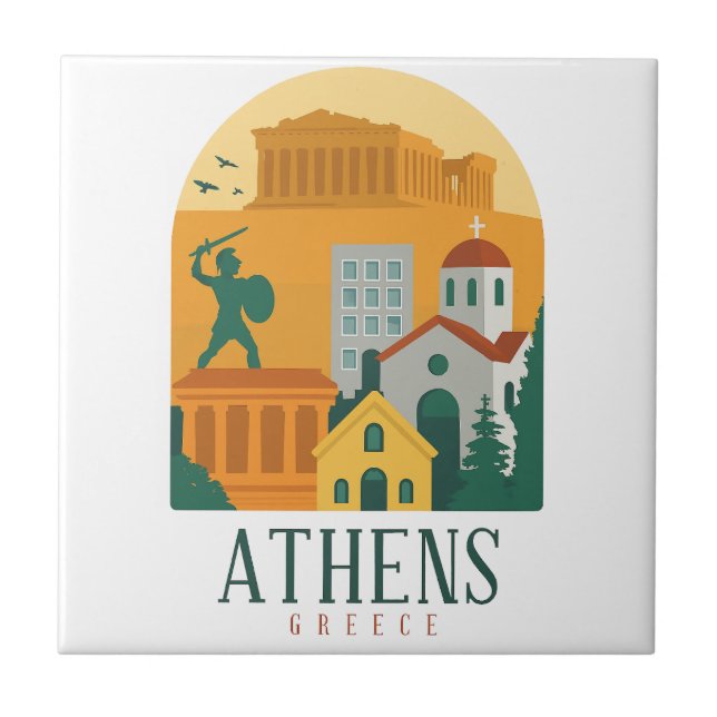 Vintage Athens Greece Ceramic Tile | Retro  (Front)