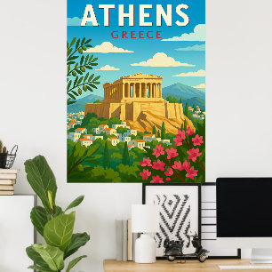Vintage Athens Greece Parthenon Poster – Retro