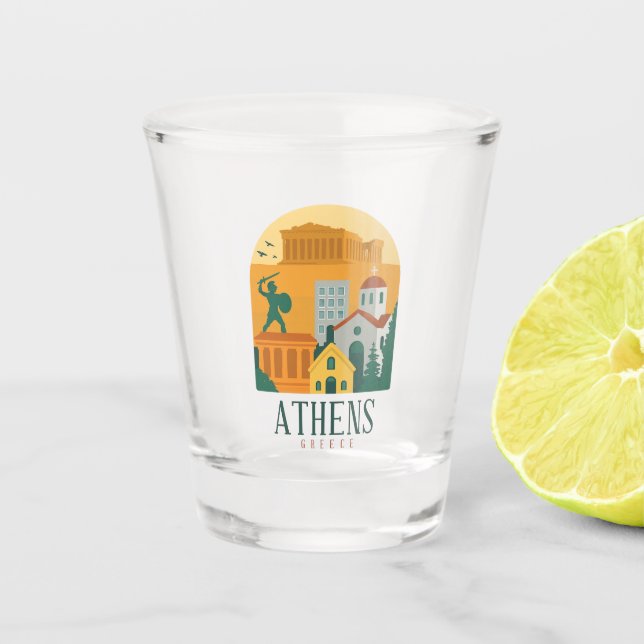 Vintage Athens Greece Parthenon Shot Glass | Retro (Front)